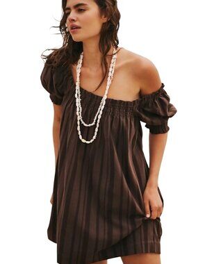 Free People NWT Mila Mini Dress Coconut Shell Chocolate Pockets Size L